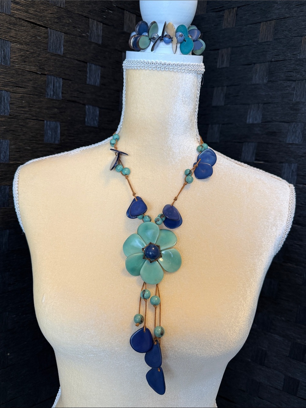 Tatcha Pendant Layered Necklace in Teal and Navy with matching bracelet